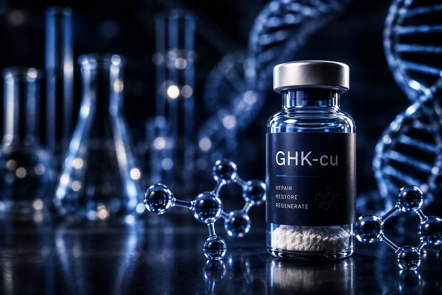 GHK-Cu peptide vial in a laboratory setting